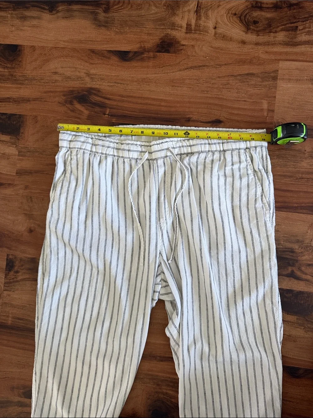 GAP Striped Lightweight Linen-Blend Pants — Off White with Black Stripes XL